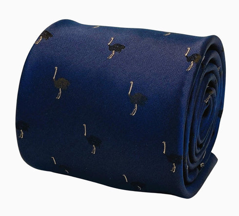 navy mens tie with ostrich bird design